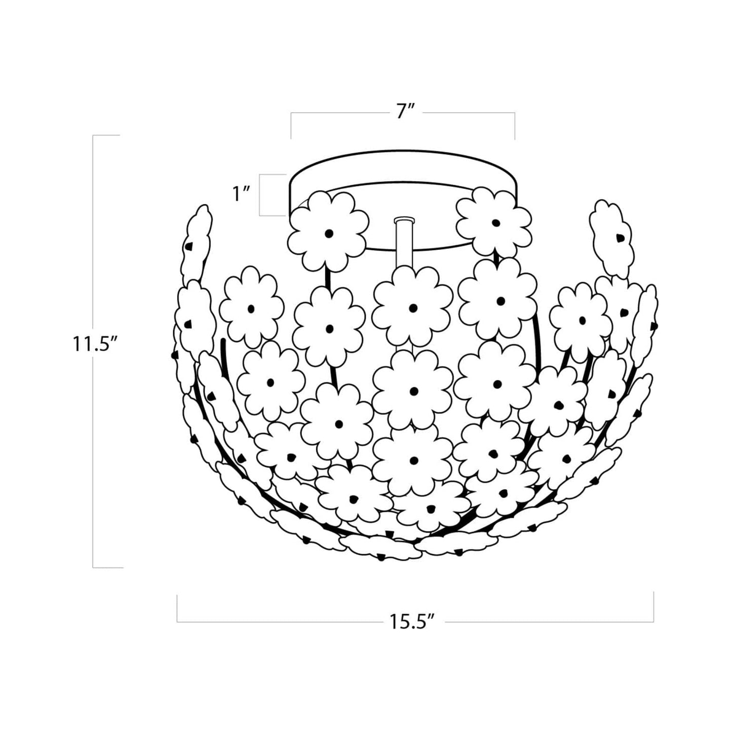 Charlotte Flush Mount Ceiling Light - line drawing.