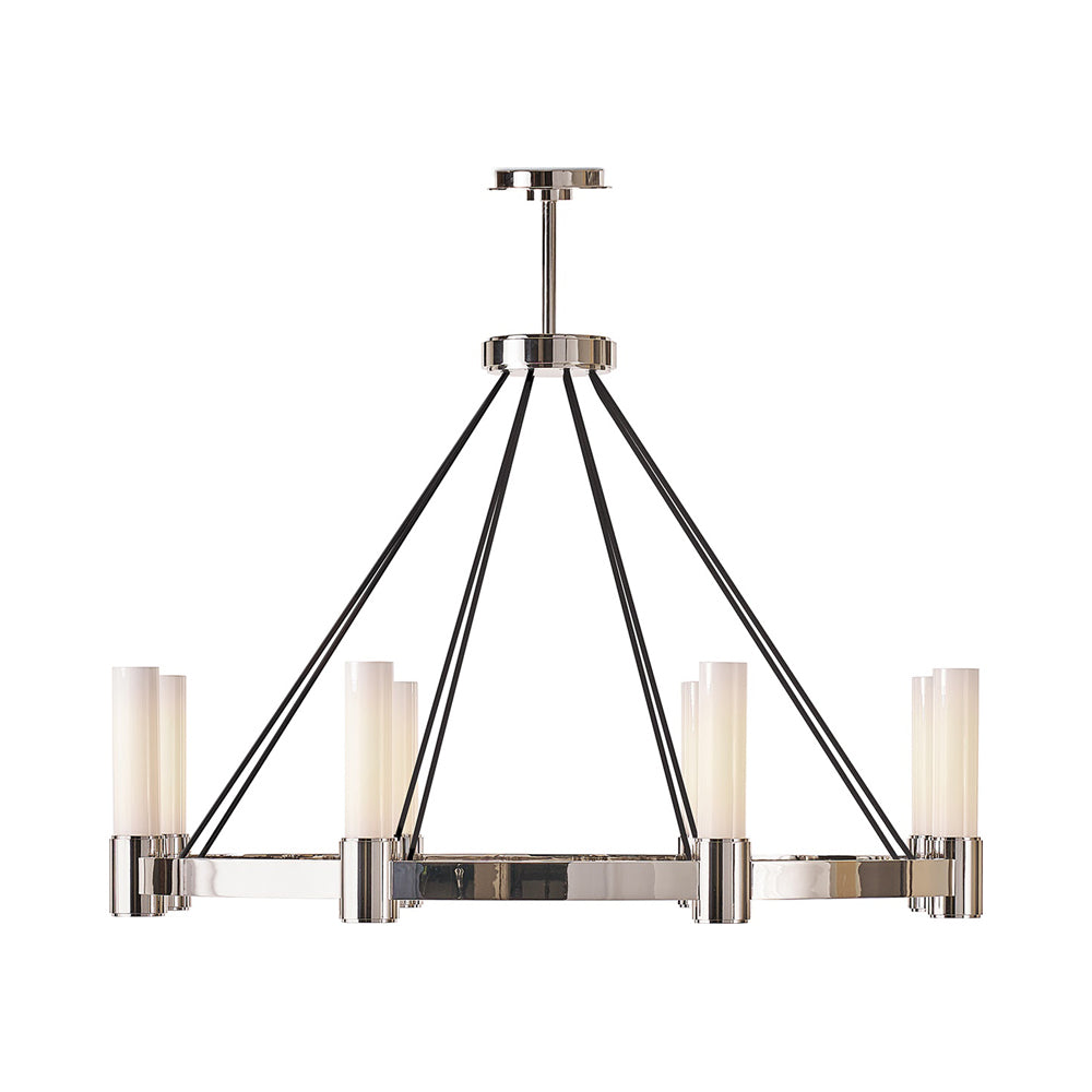 Dixon Chandelier in Polished Nickel.