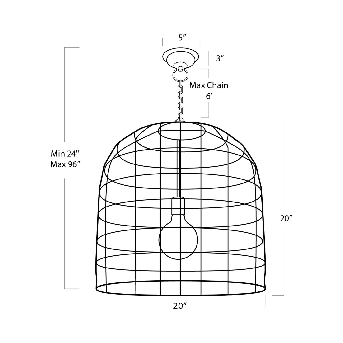 Fresco Pendant Light - line drawing.