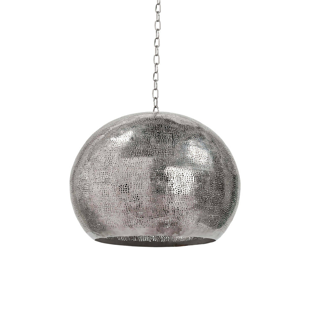Pierced Pendant Light in Polished Nickel.