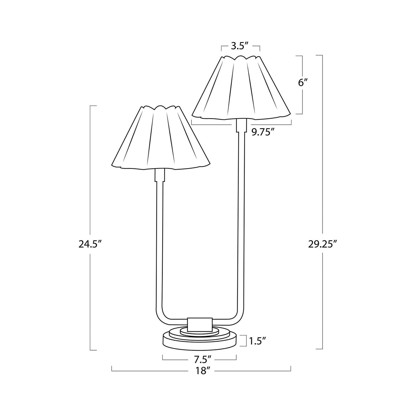 Polly Double Arm Table Lamp - line drawing.