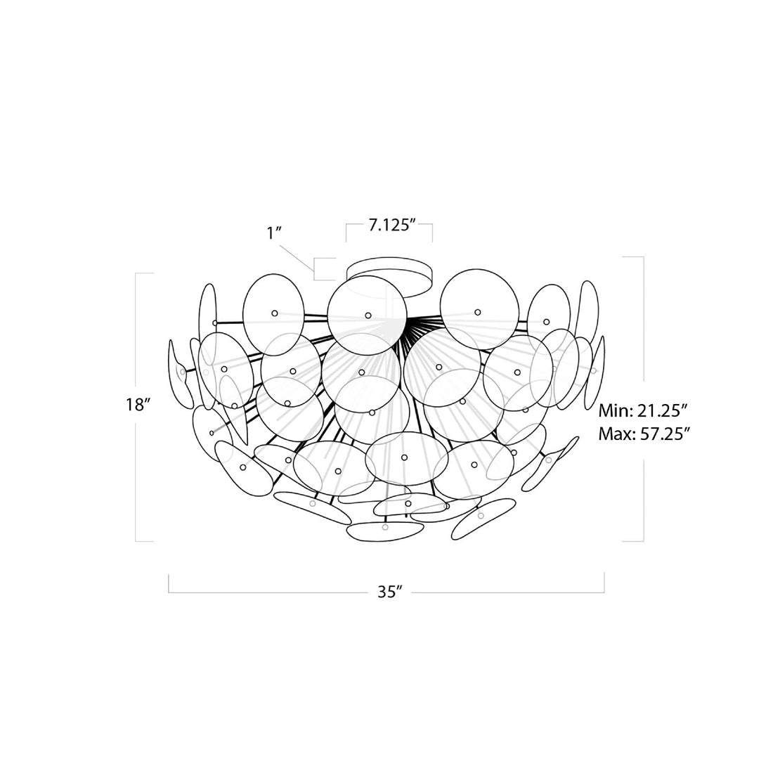 Poppy Flush Mount Ceiling Light - line drawing.