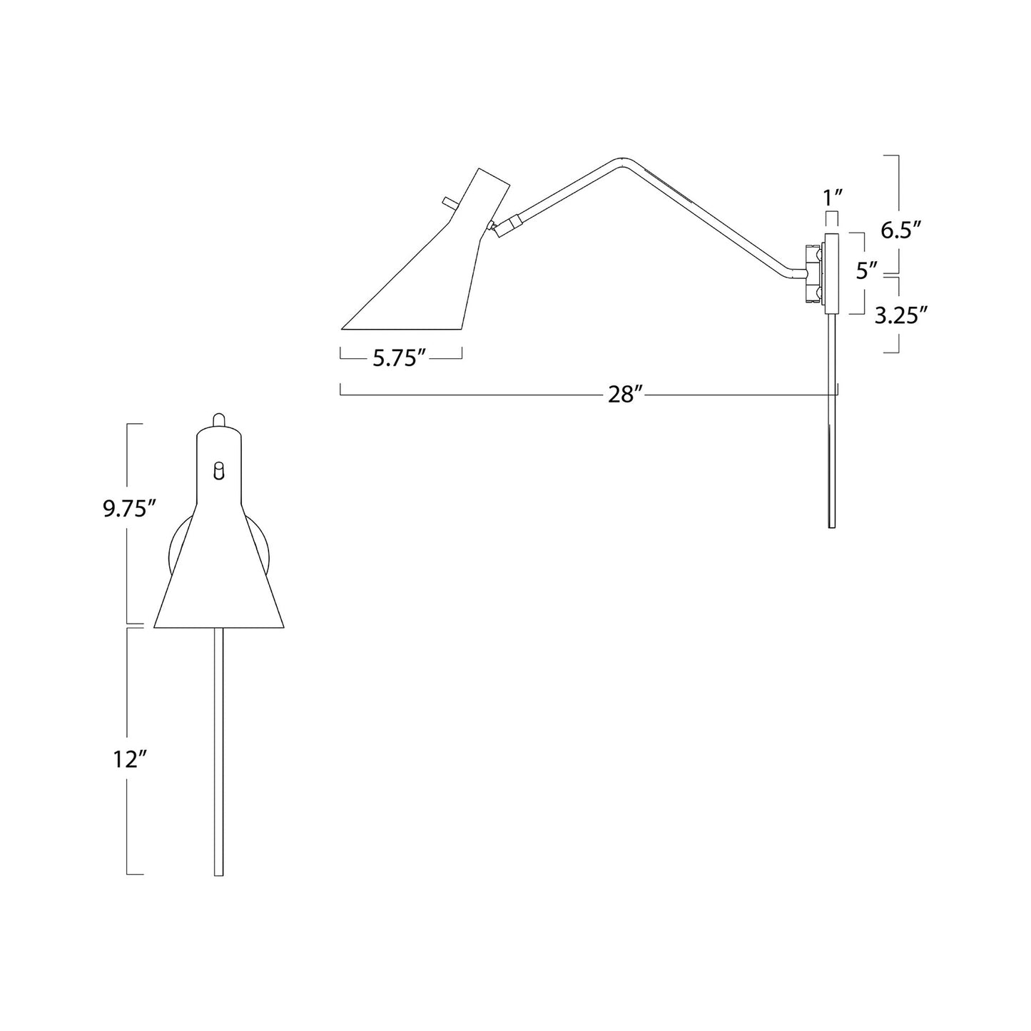 Spyder Single Arm Wall Light - line drawing.