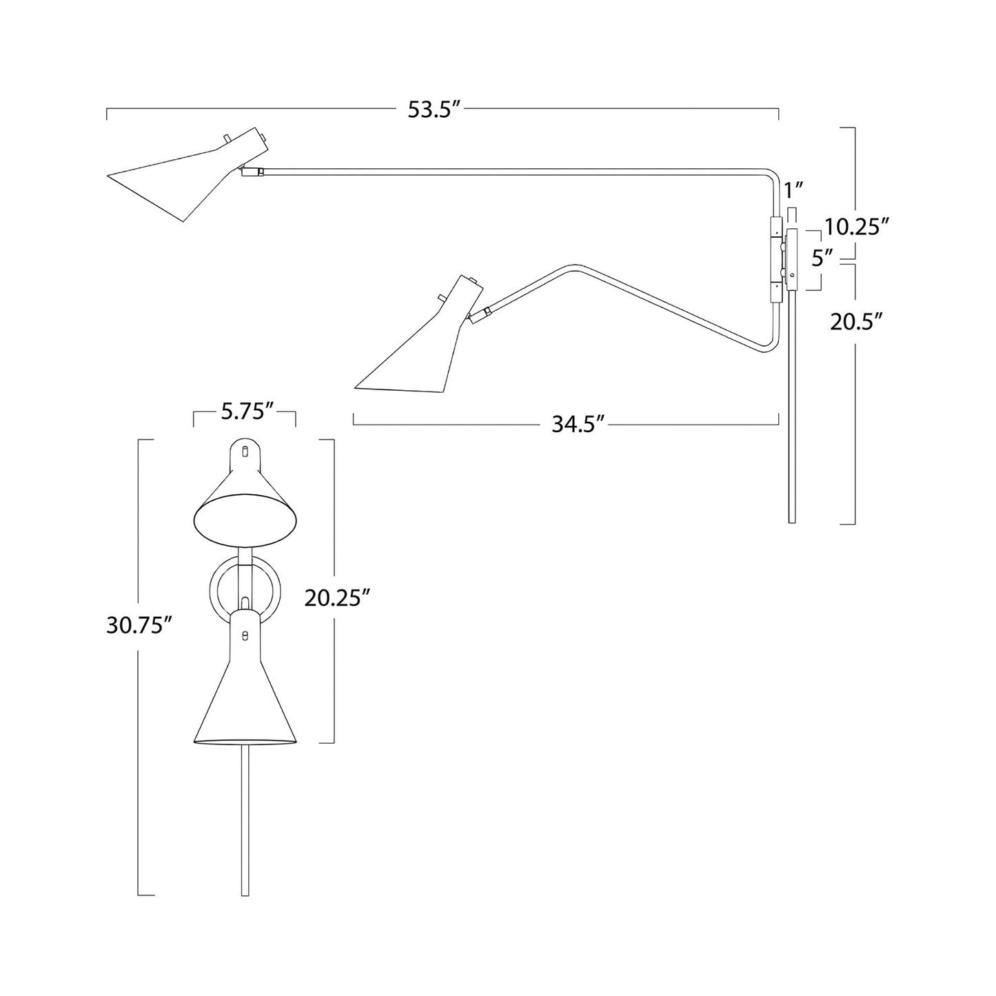 Spyder Wall Light - line drawing.
