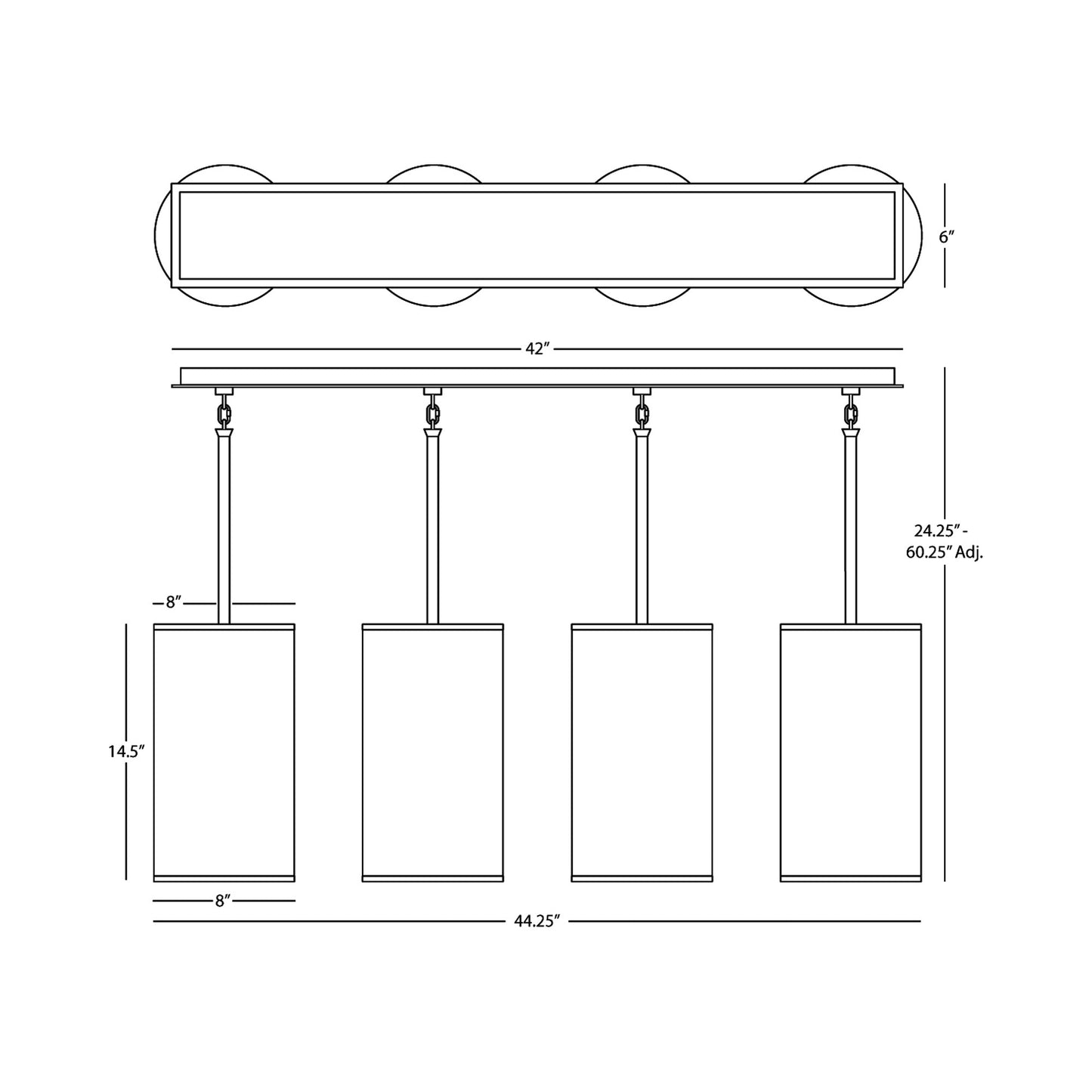 Echo Linear Chandelier - line drawing.