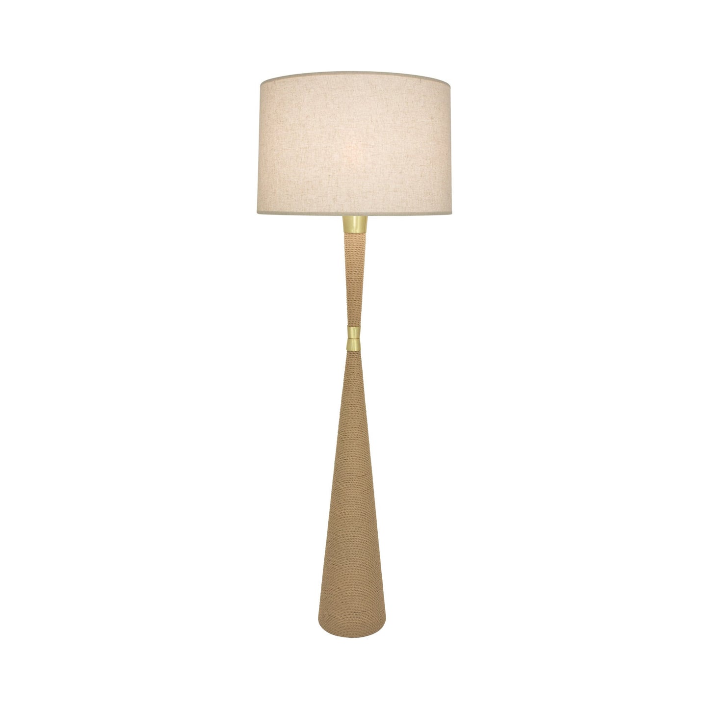 Hatteras Floor Lamp in Modern Brass/Open Weave Heather Linen.
