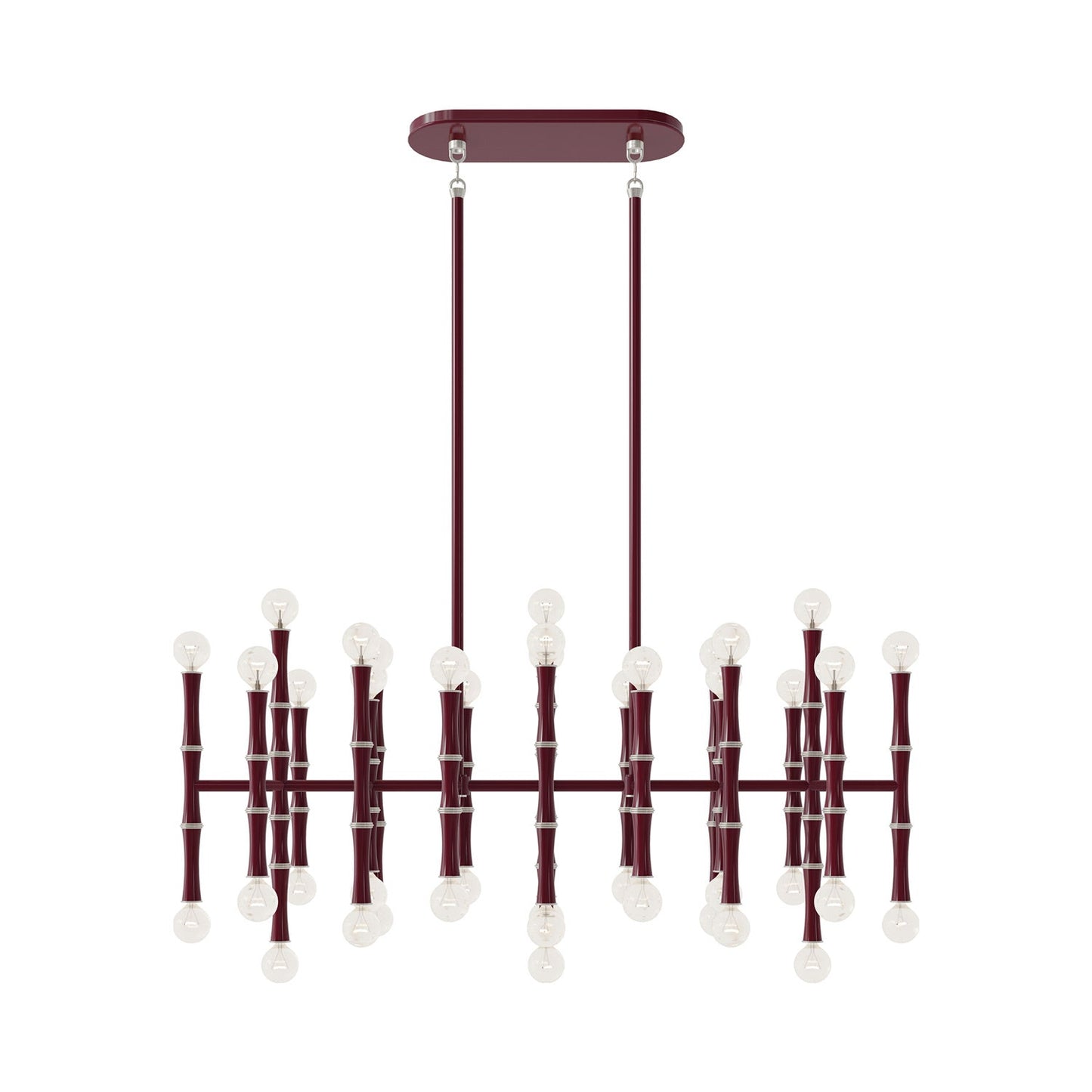 Kane Linear Chandelier in Sugar Plum/Polished Nickel.