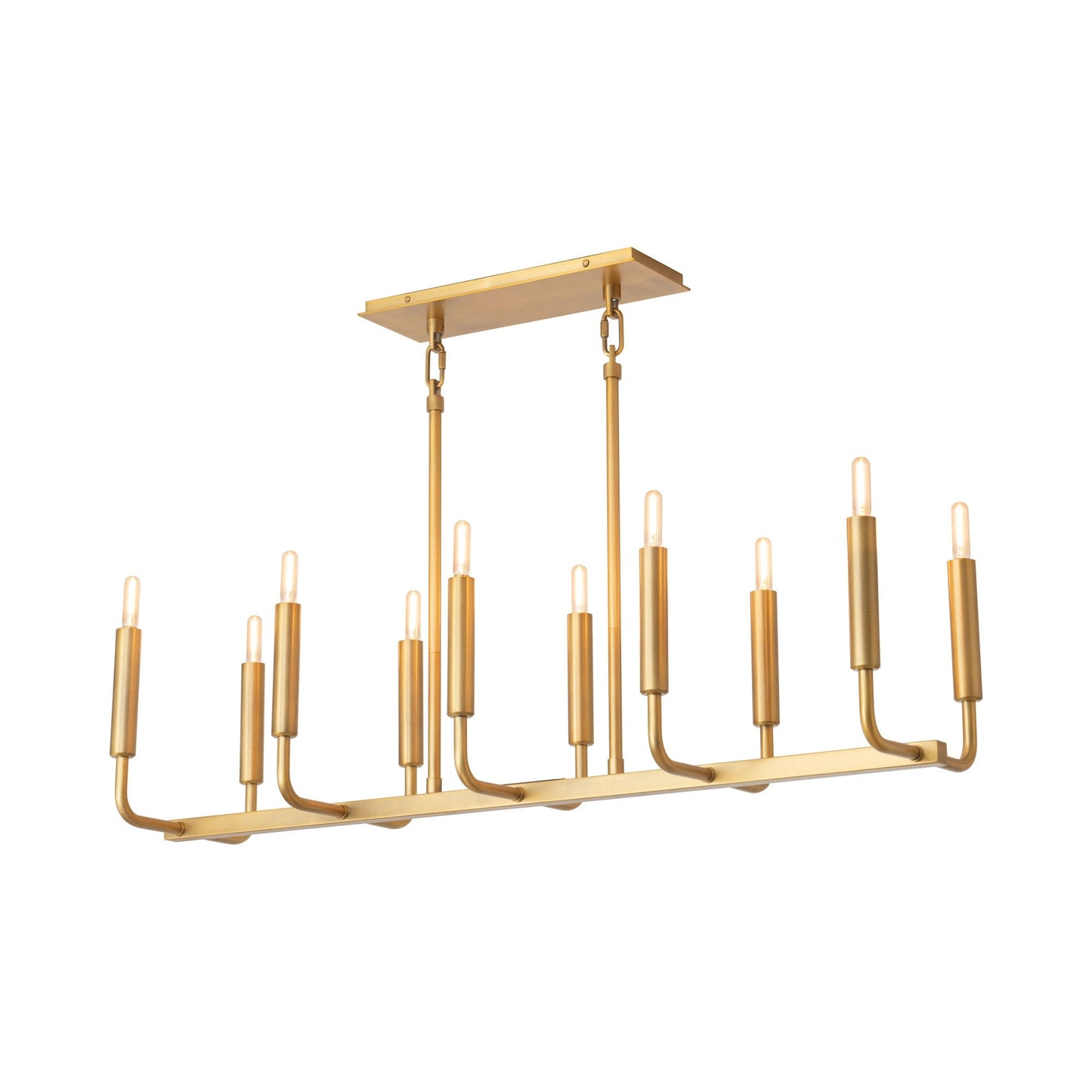 Mavisten Edition Carbonia Linear Chandelier in Lacquered Burnished Brass.