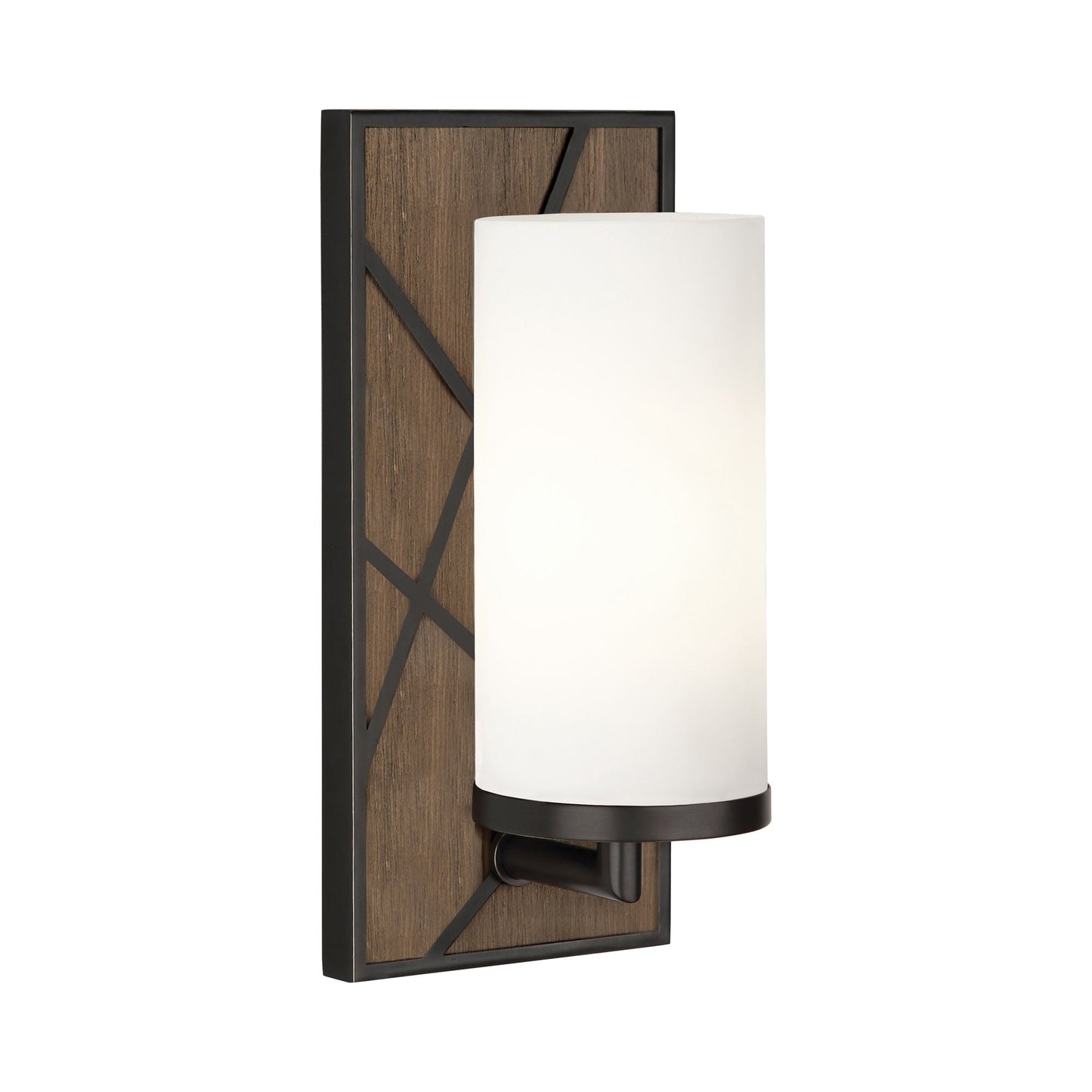 Michael Berman Bond Wall Light in Smoked Walnut/White Glass.