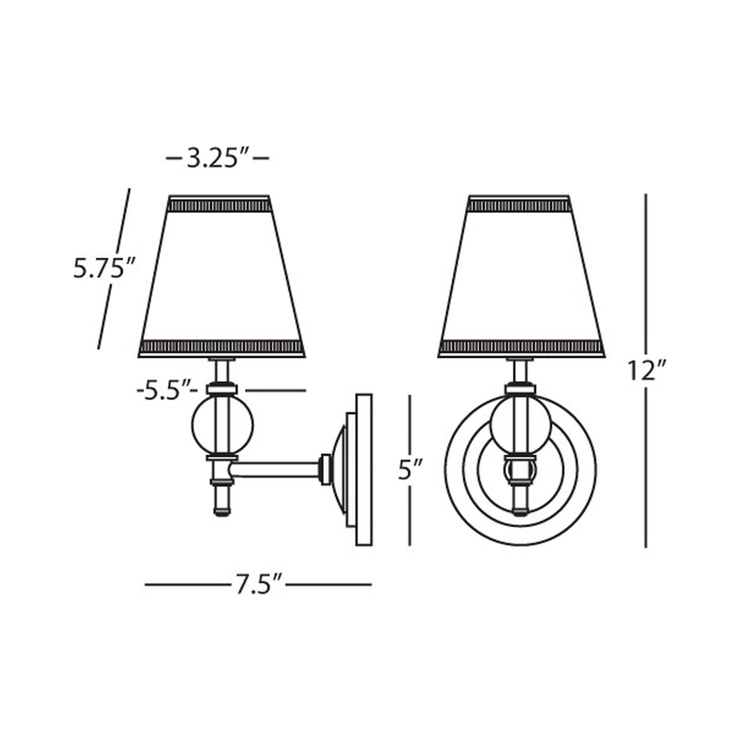 The Muses Wall Light - line drawing.