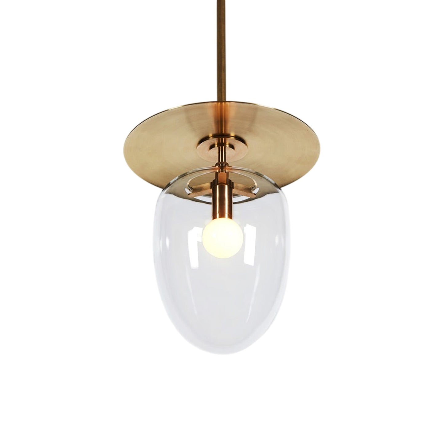 Bell Single LED Pendant Light in Brass/Clear Glass.