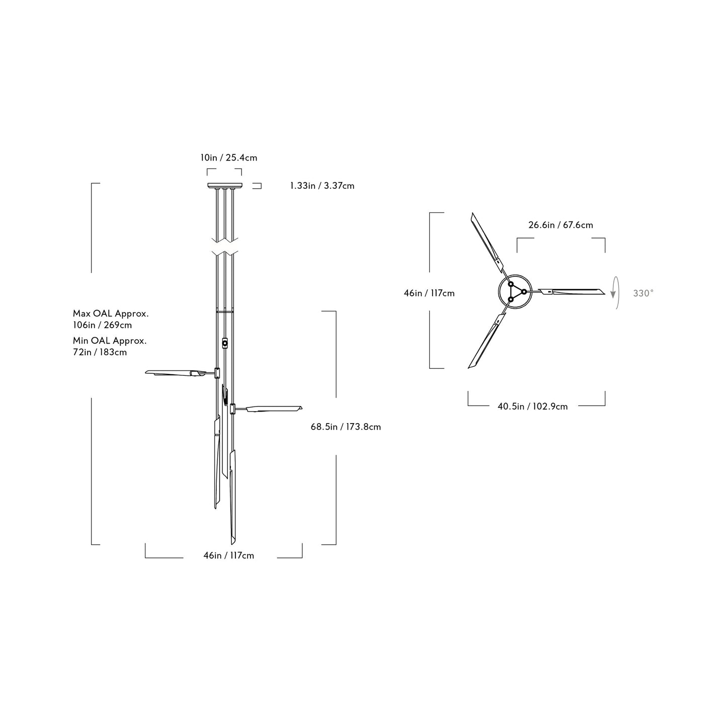 Boden Vertical LED Chandelier - line drawing.