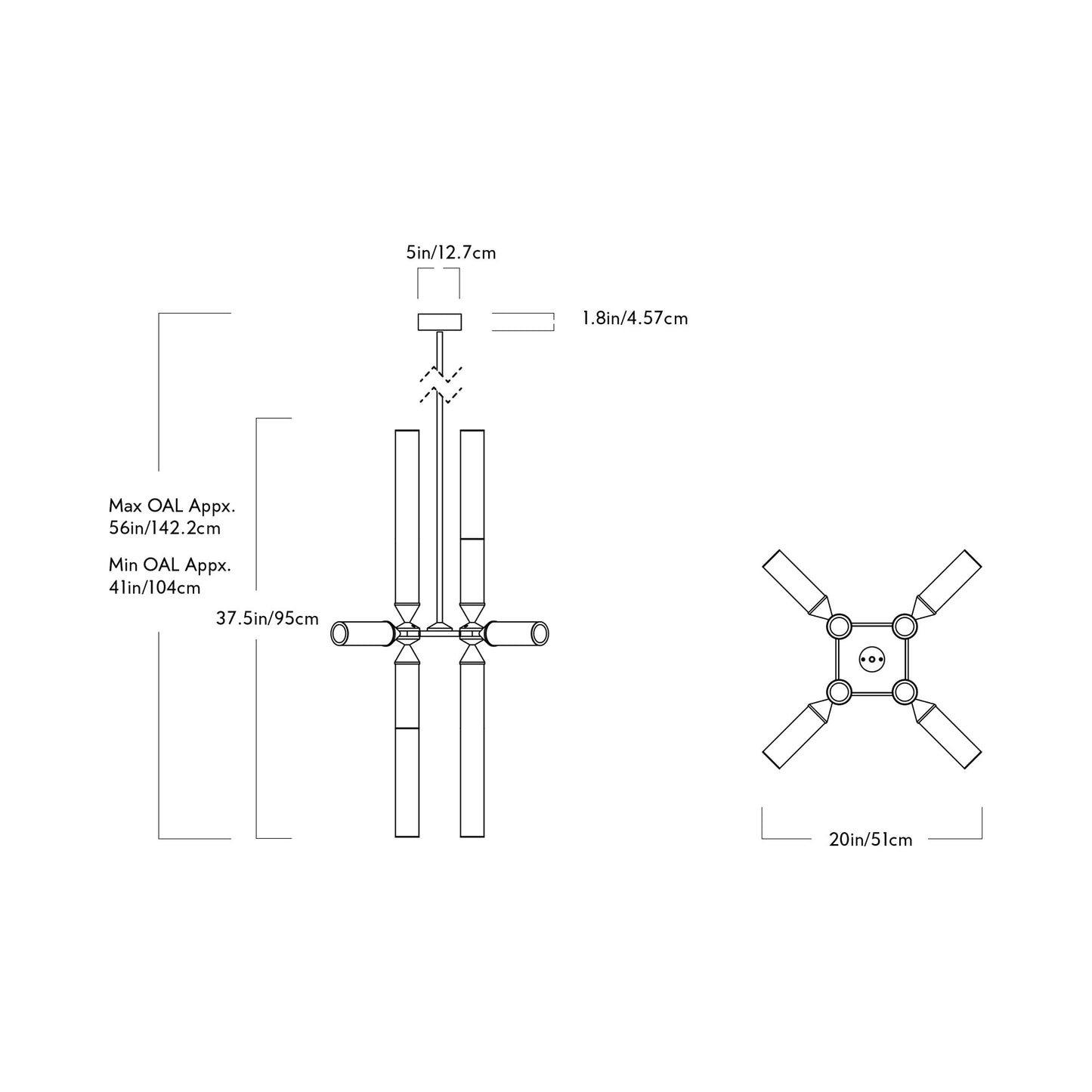 Castle CASL1204 LED Chandelier - line drawing.