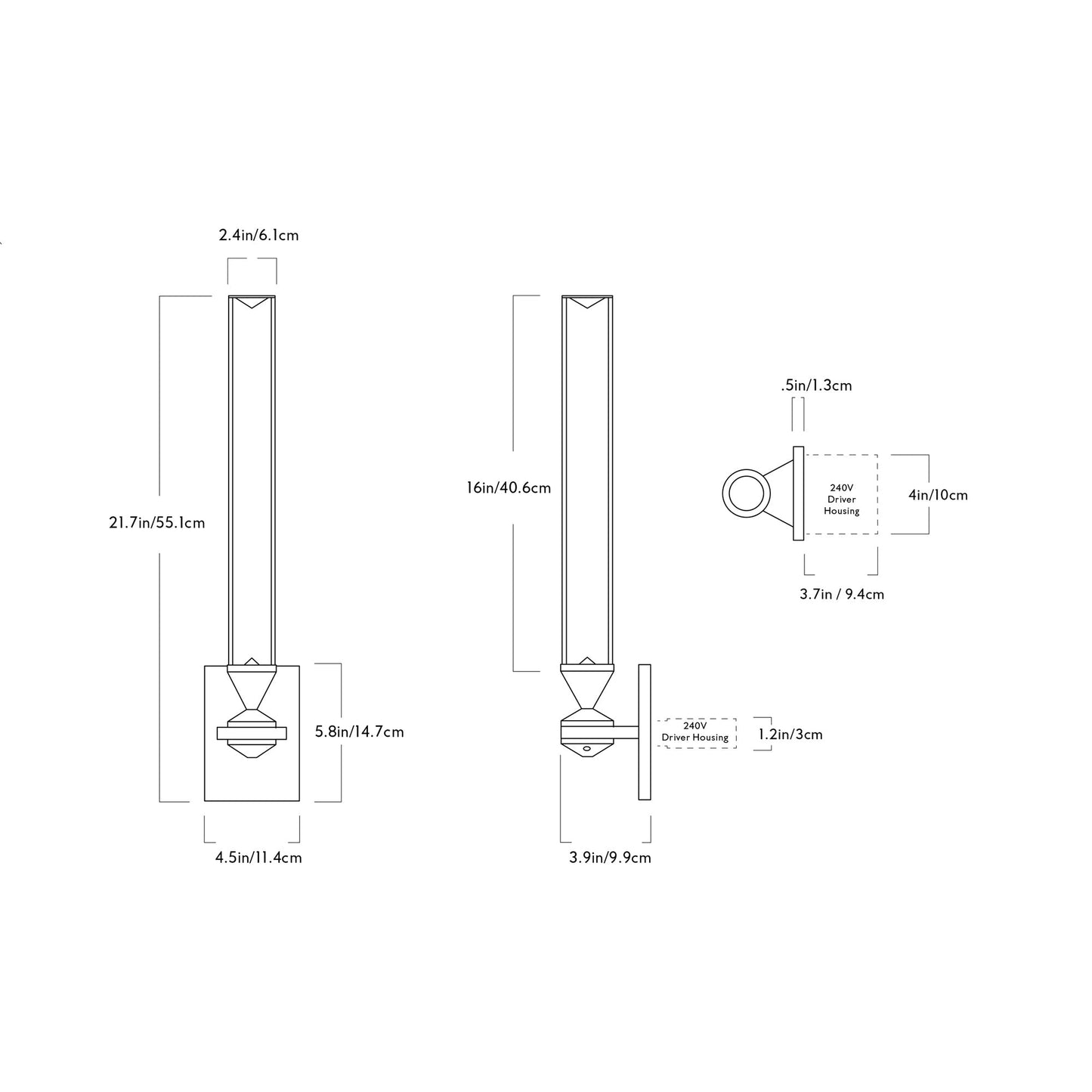 Castle Single LED Wall Light - line drawing.