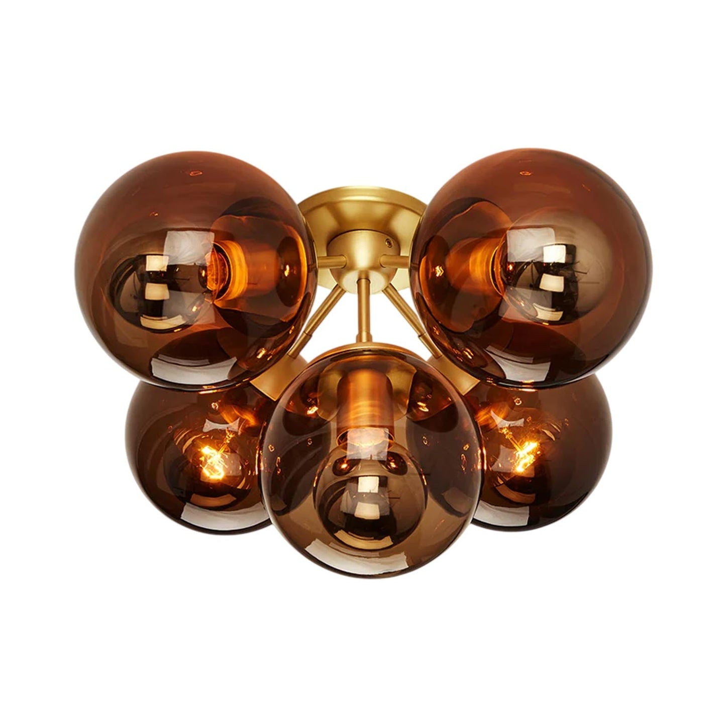 Modo Flush Mount Ceiling Light in Brushed Brass/Smoke.