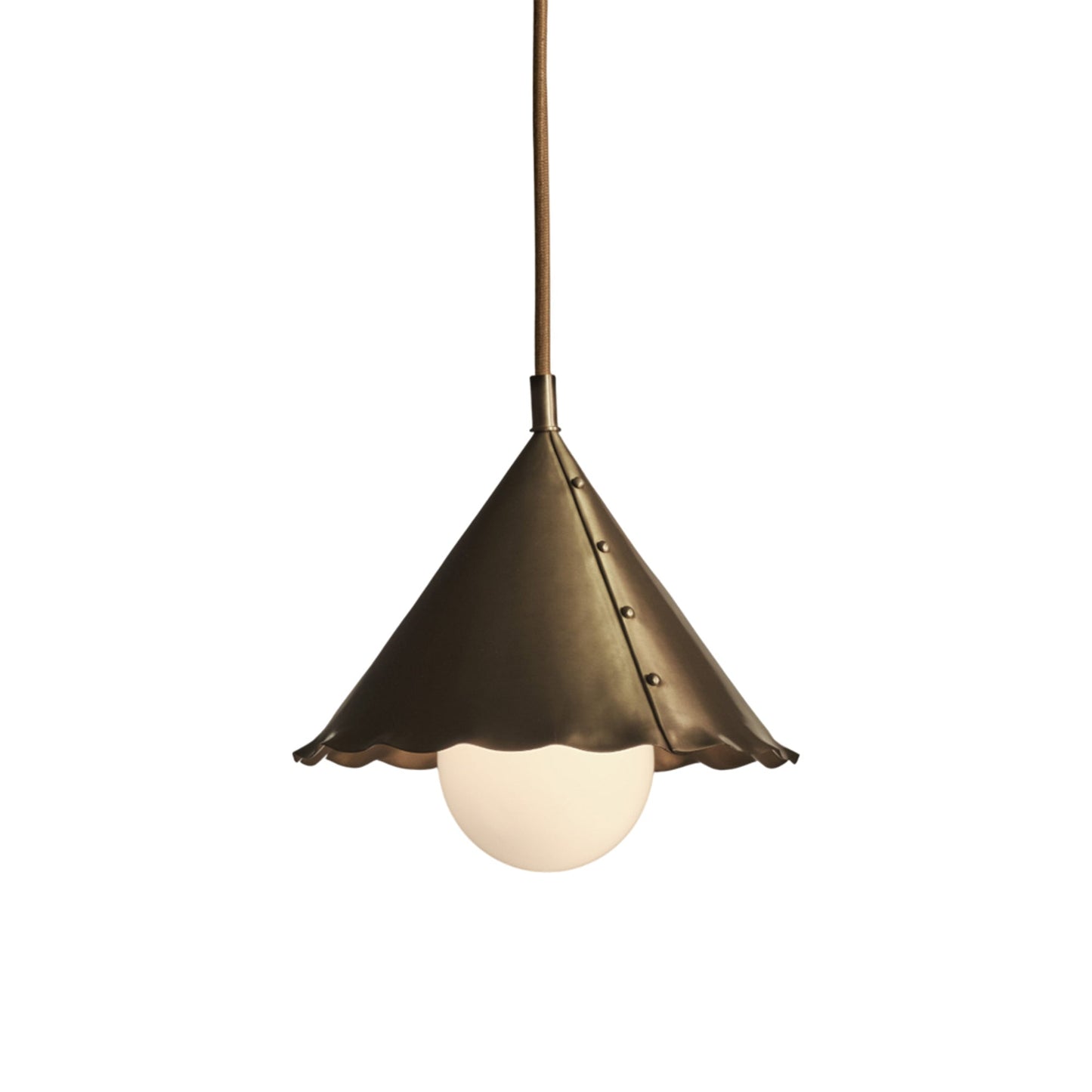 Petal LED Pendant Light in Unlacquered Brass.