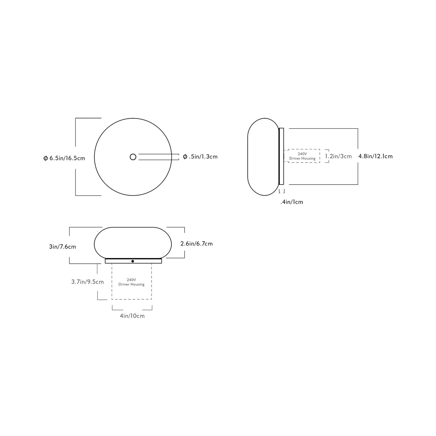 Pillow Round LED Wall Light - line drawing.