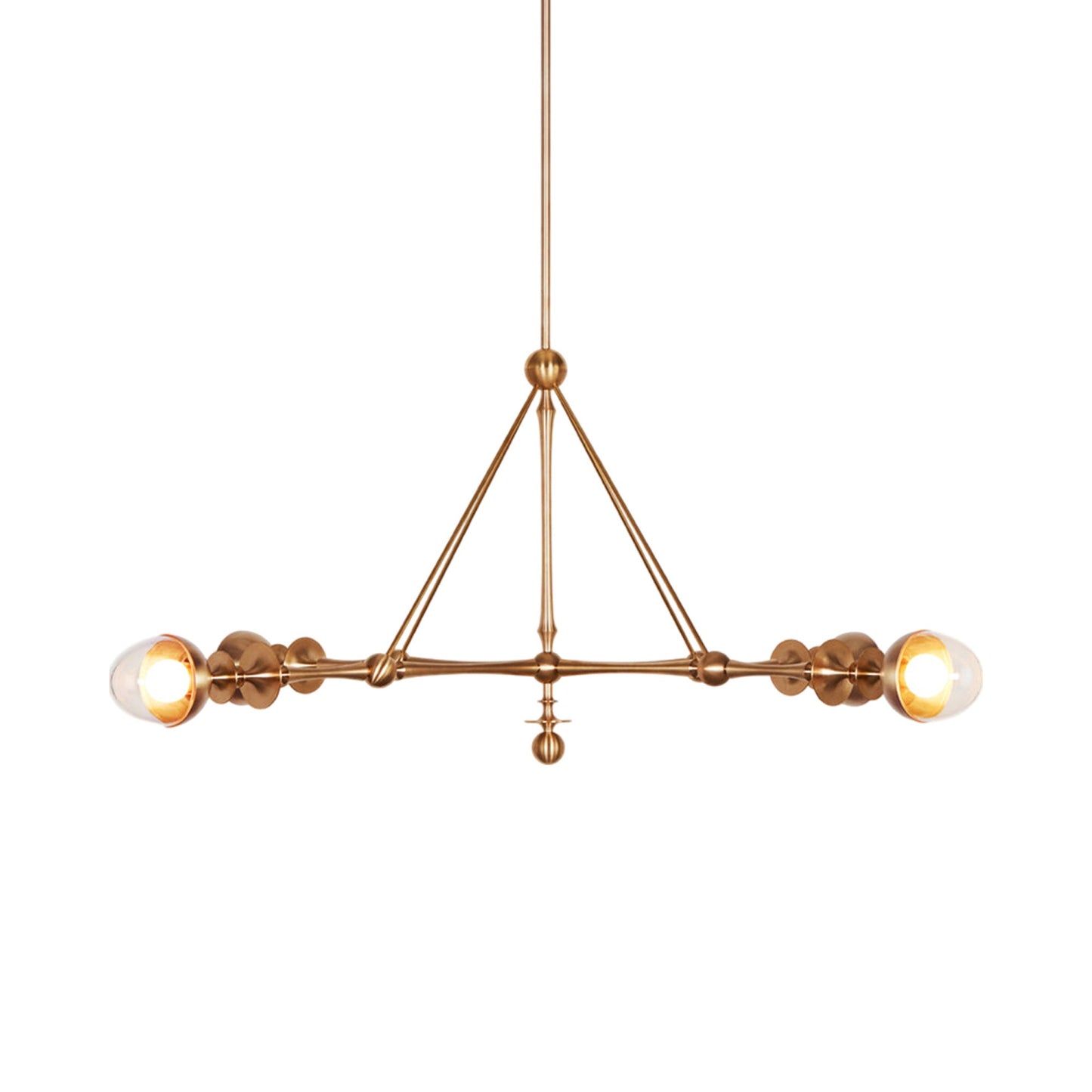 Rue Sala Four Arm LED Pendant Light in Unlacquered Brass (Clear Glass).