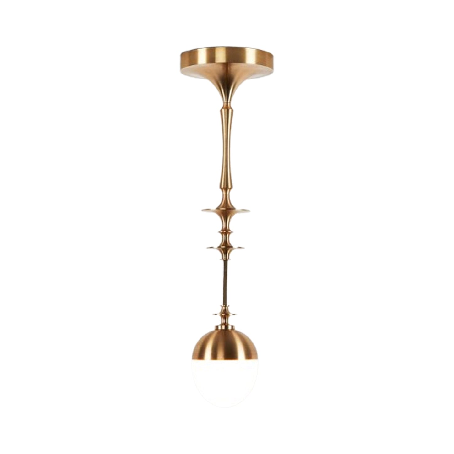 Rue Sala Single LED Pendant Light in Unlacquered Brushed Brass (Opal Glass).