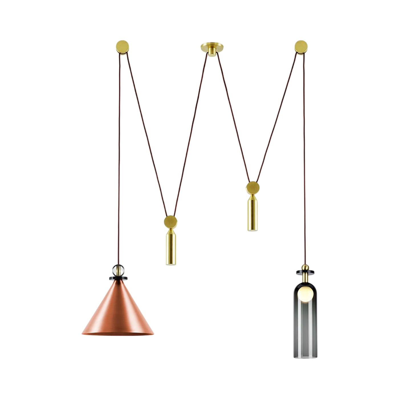 Shape Up Double Pendant Light in Brushed Copper/Currant.