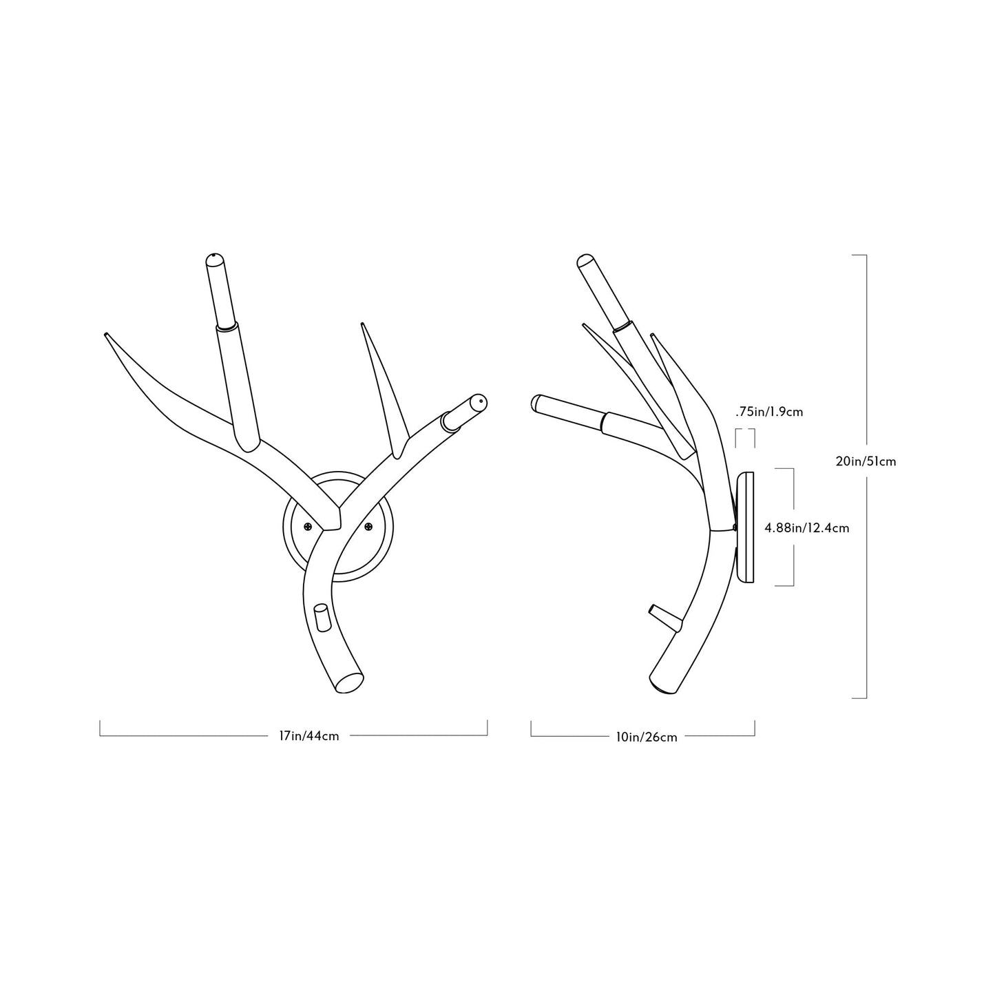 Superordinate Antler Wall Light - line drawing.