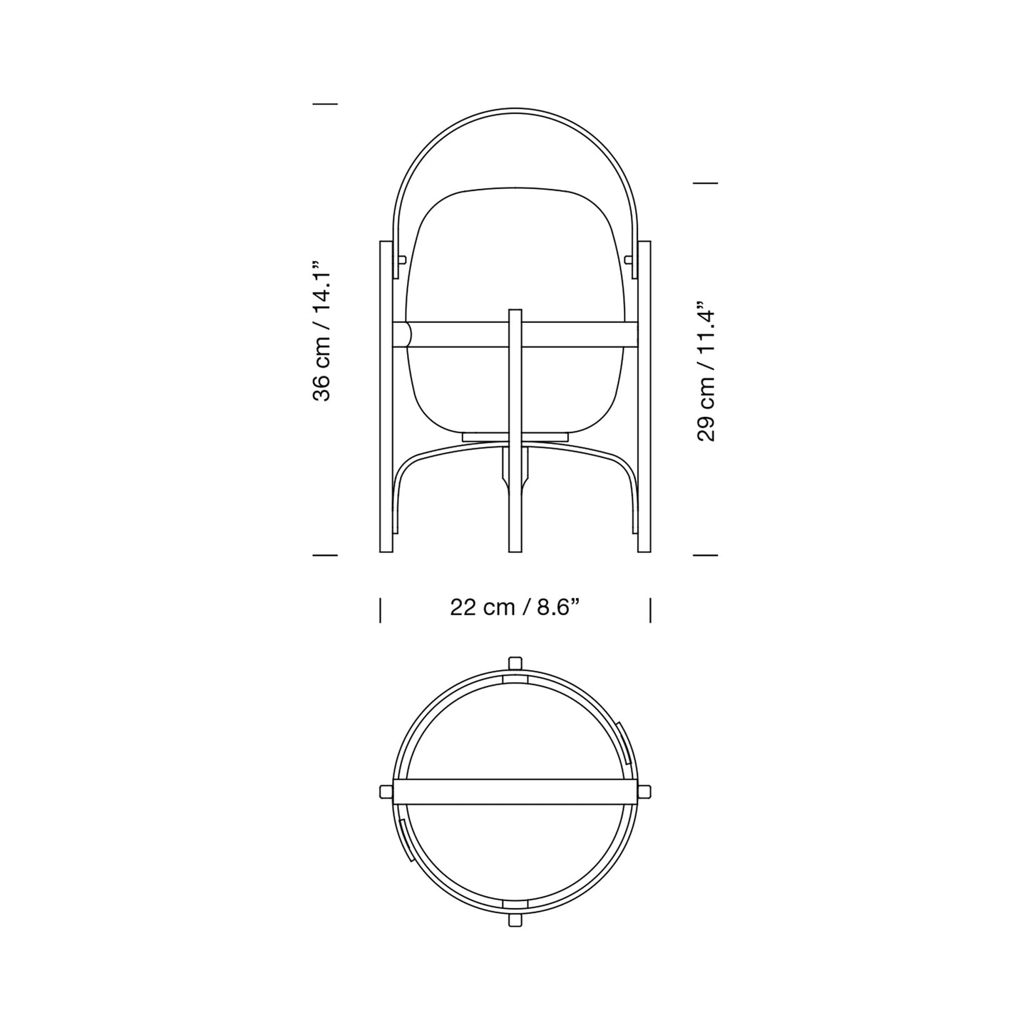 Cestita LED Rechargeable Table Lamp - line drawing.