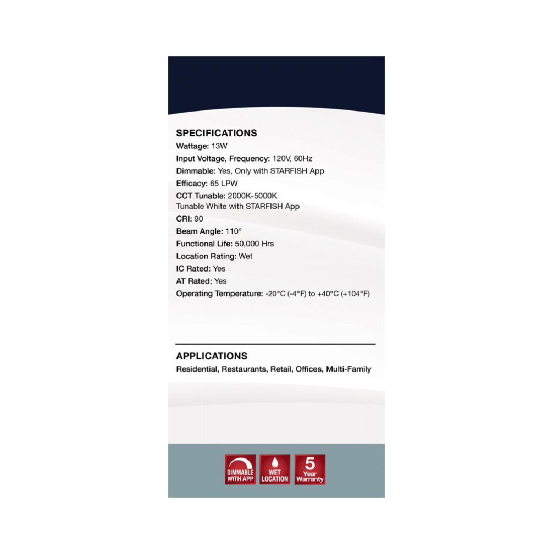 Starfish Wifi Smart LED Color-Changing 5-6 Inch Recessed Downlight in Detail.