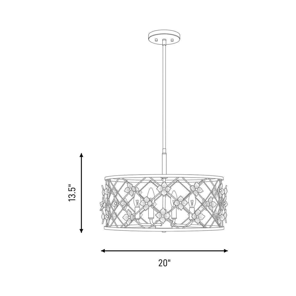 Bailey Convertible Semi Flush Mount Ceiling Light - line drawing.