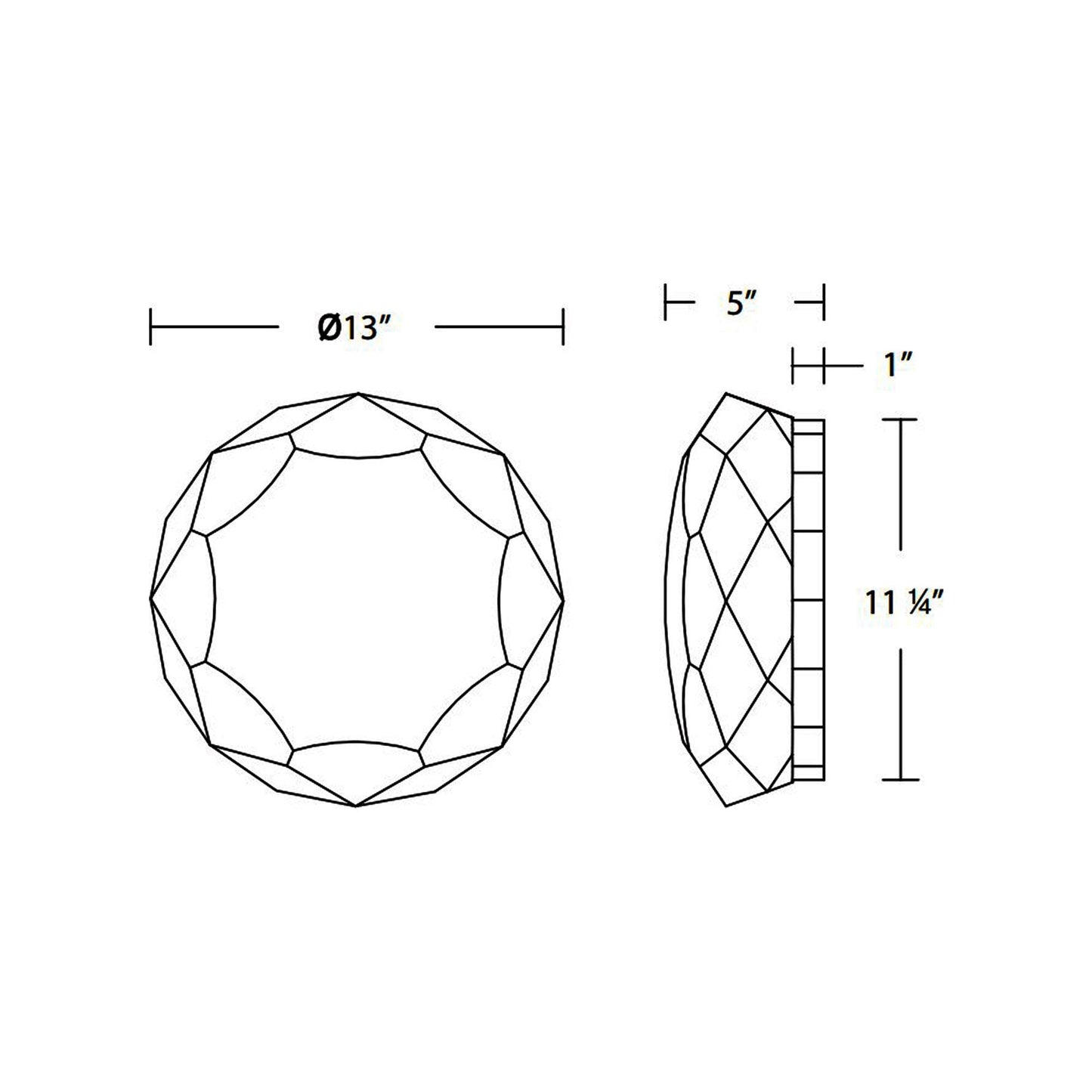 Carat LED Flush Mount Ceiling Light - line drawing.
