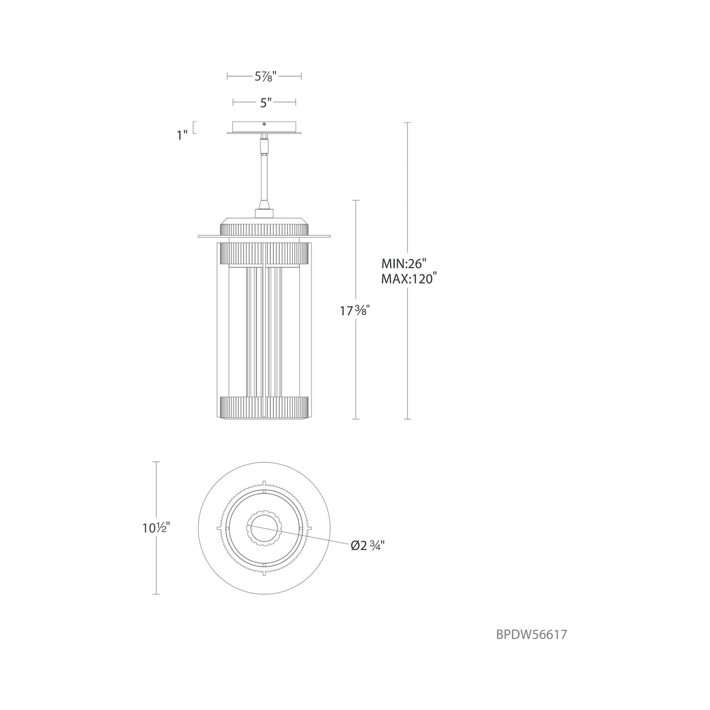 Gainey Outdoor LED Pendant Light - line drawing.