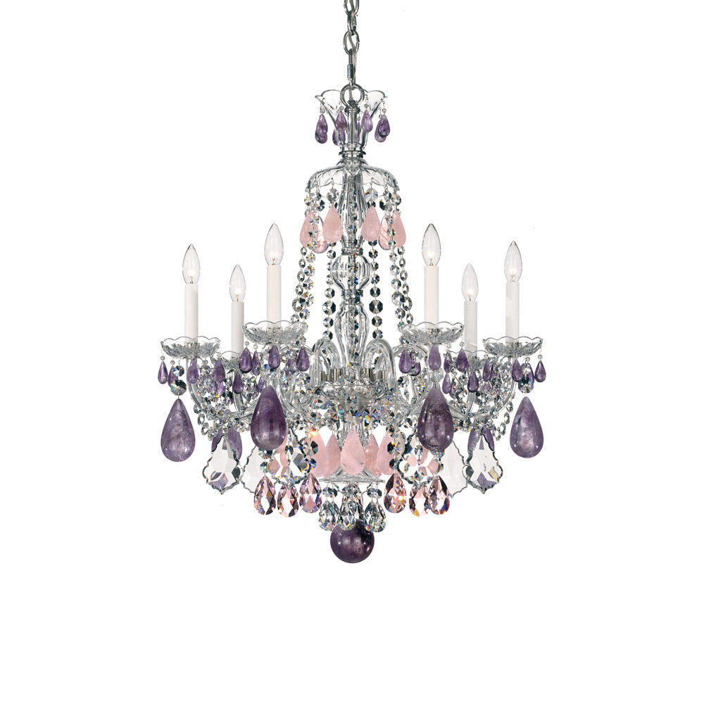 Hamilton Rock Crystal Chandelier in Polished Silver (Amethyst/Rose/Clear Rock Crystal/7-Light).