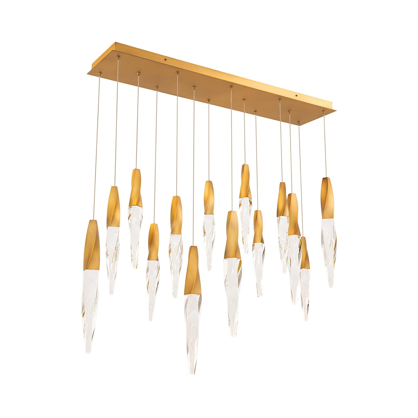 Kindjal Linear LED Multi Pendant Light in Aged Brass (14-Light).