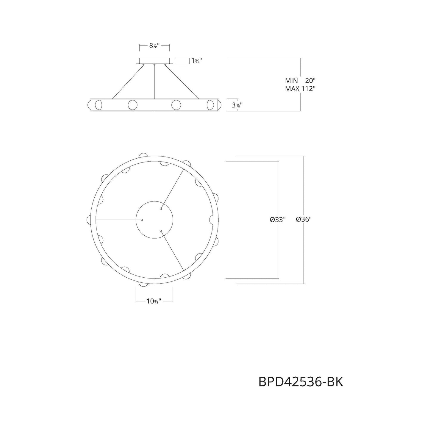Kollard LED Pendant Light - line drawing.