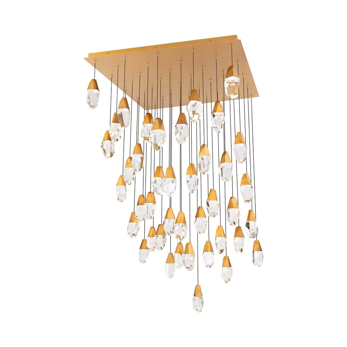 Martini Square LED Multi Pendant Light in Aged Brass (Clear Optic Crystal/41-Light).