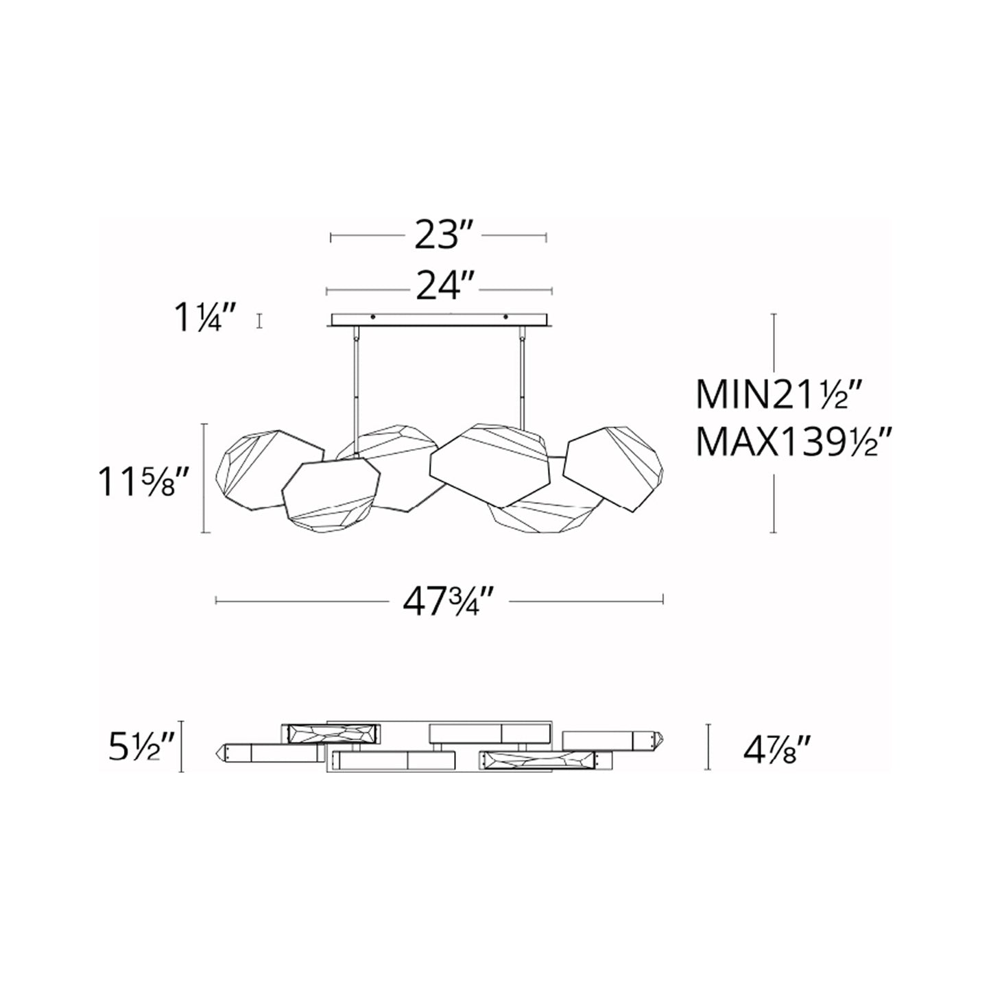 Palisade Linear LED Pendant Light - line drawing.