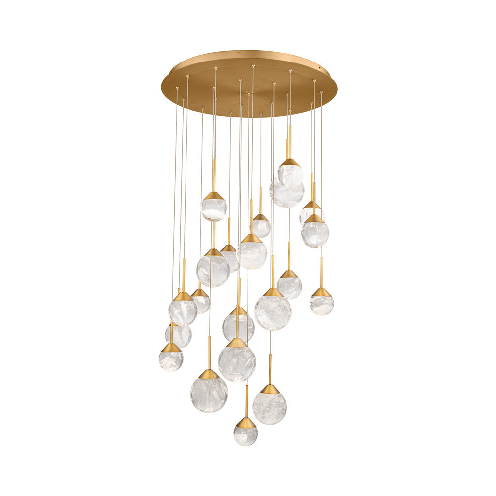 Quest Round LED Multi Pendant Light in Aged Brass (21-Light).