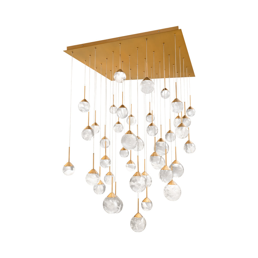Quest Square LED Multi Pendant Light in Aged Brass (41-Light).
