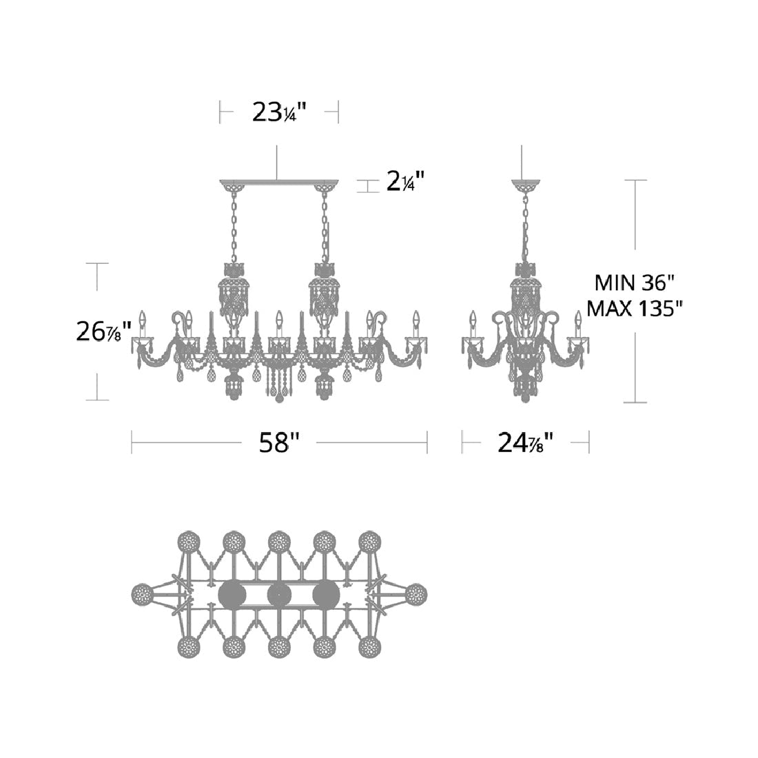 Sterling Linear Pendant Light - line drawing.