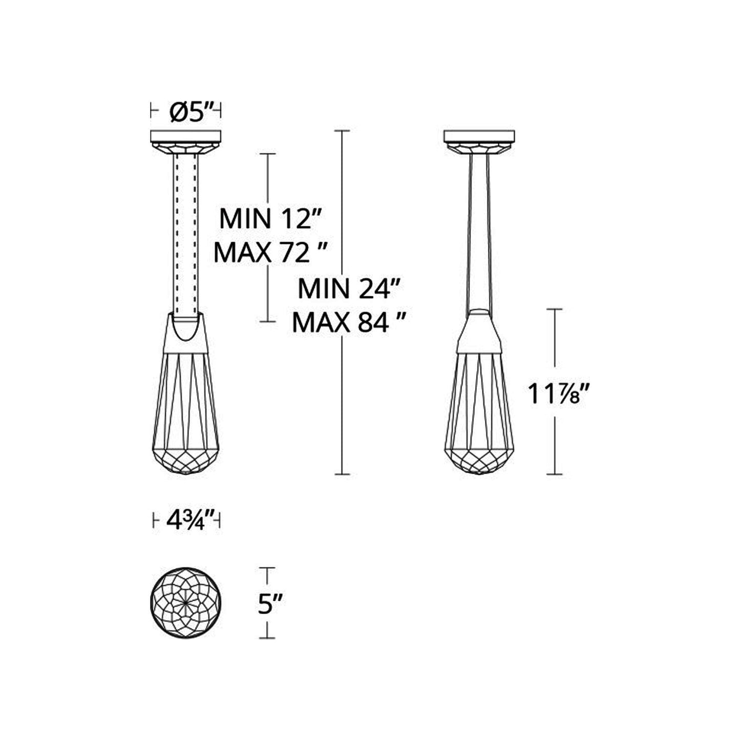 Strapped LED Pendant Light - line drawing.