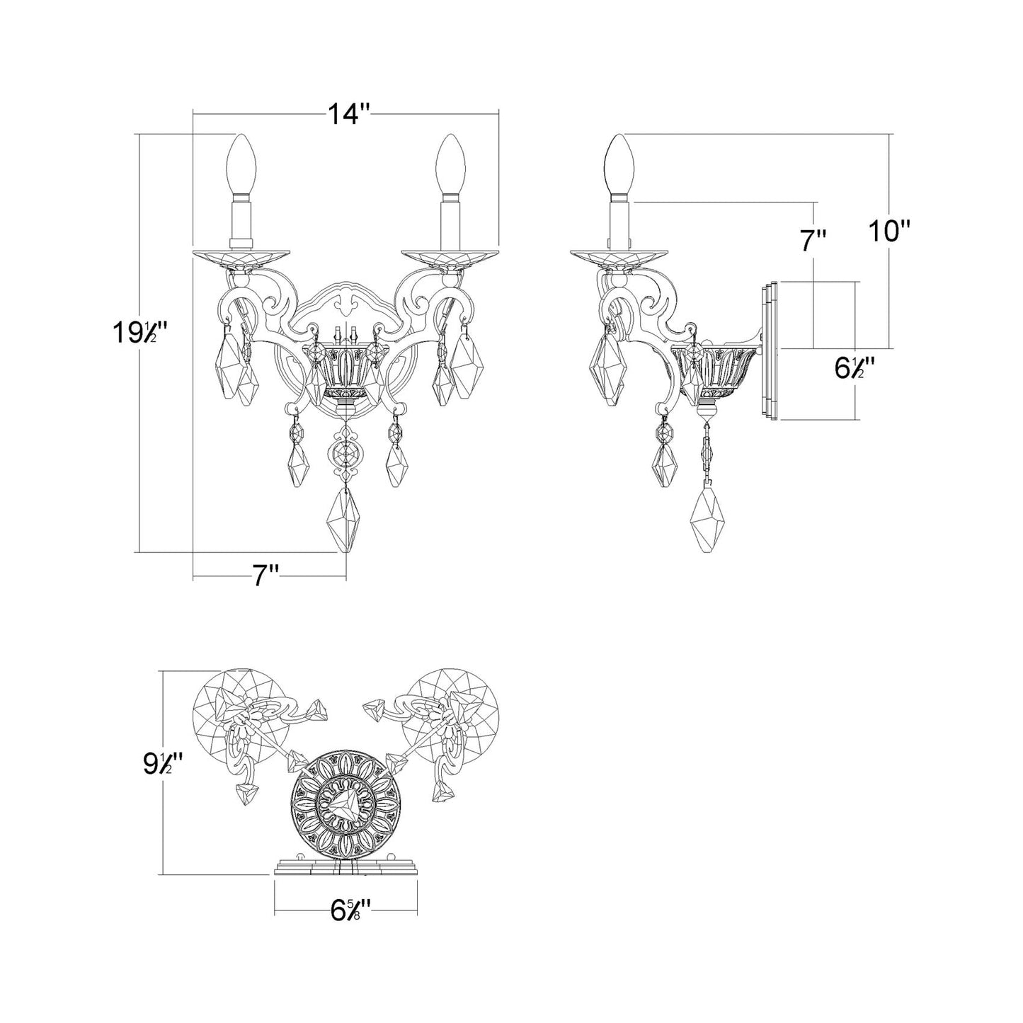 Tamerlaine Wall Light - line drawing.