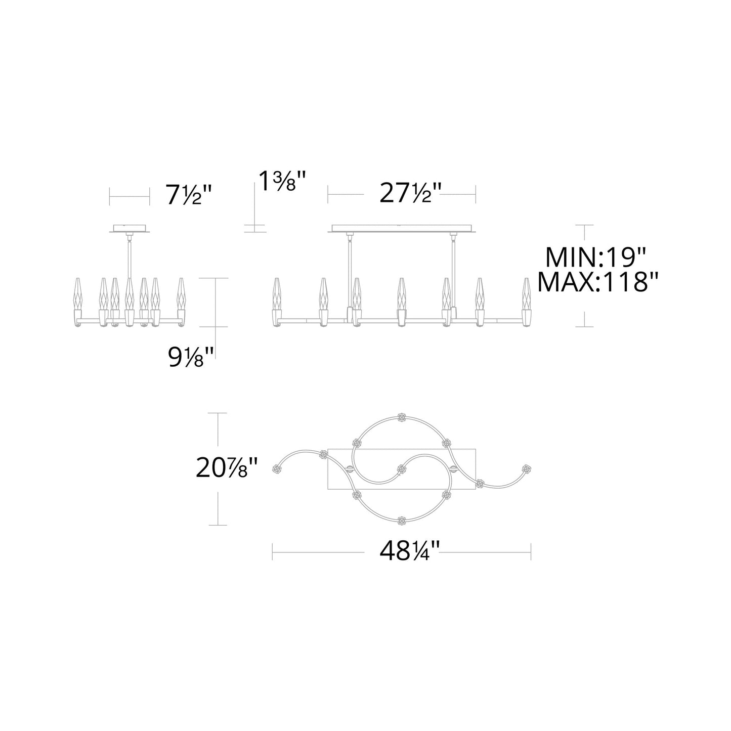 Twirl LED Pendant Light - line drawing.