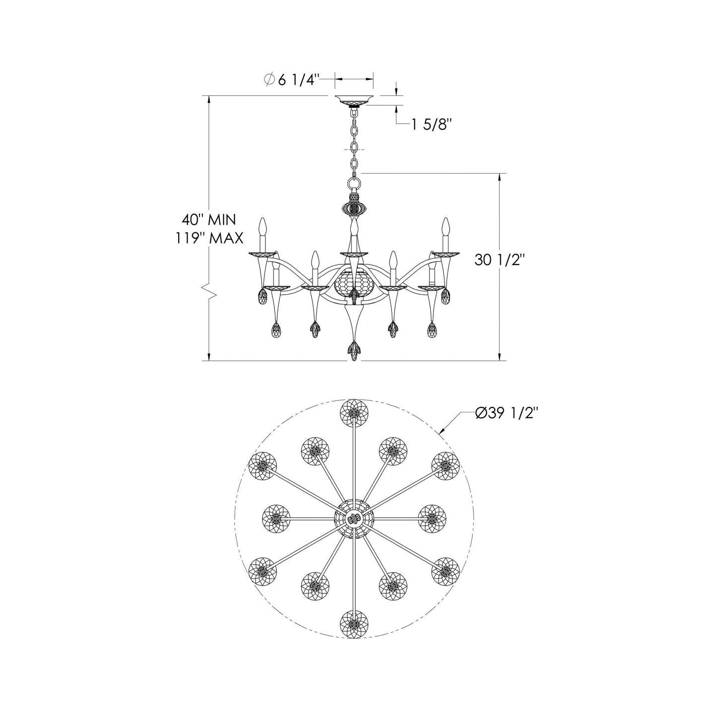 Waverly Chandelier - line drawing.