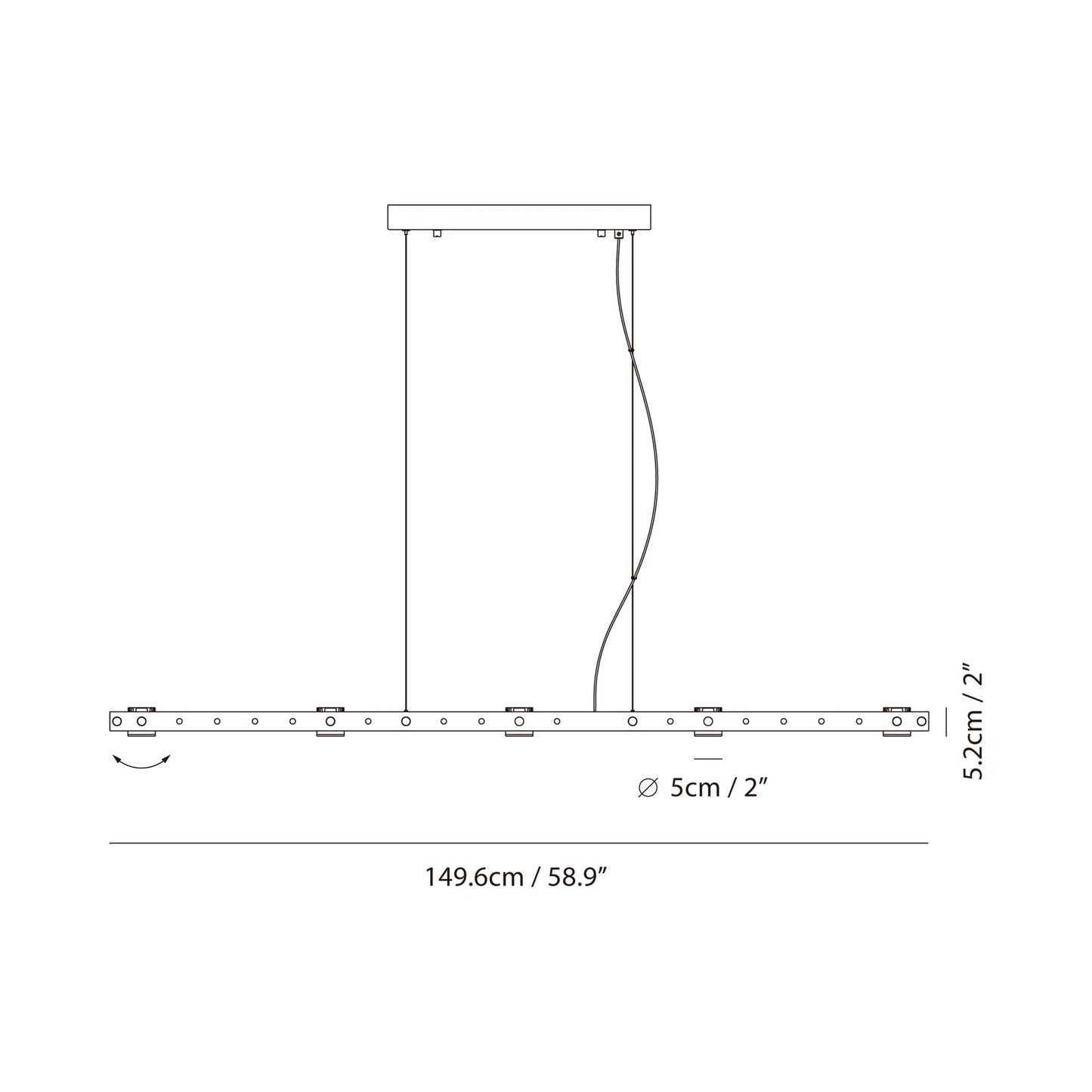 Tram LED Pendant Light - line drawing.