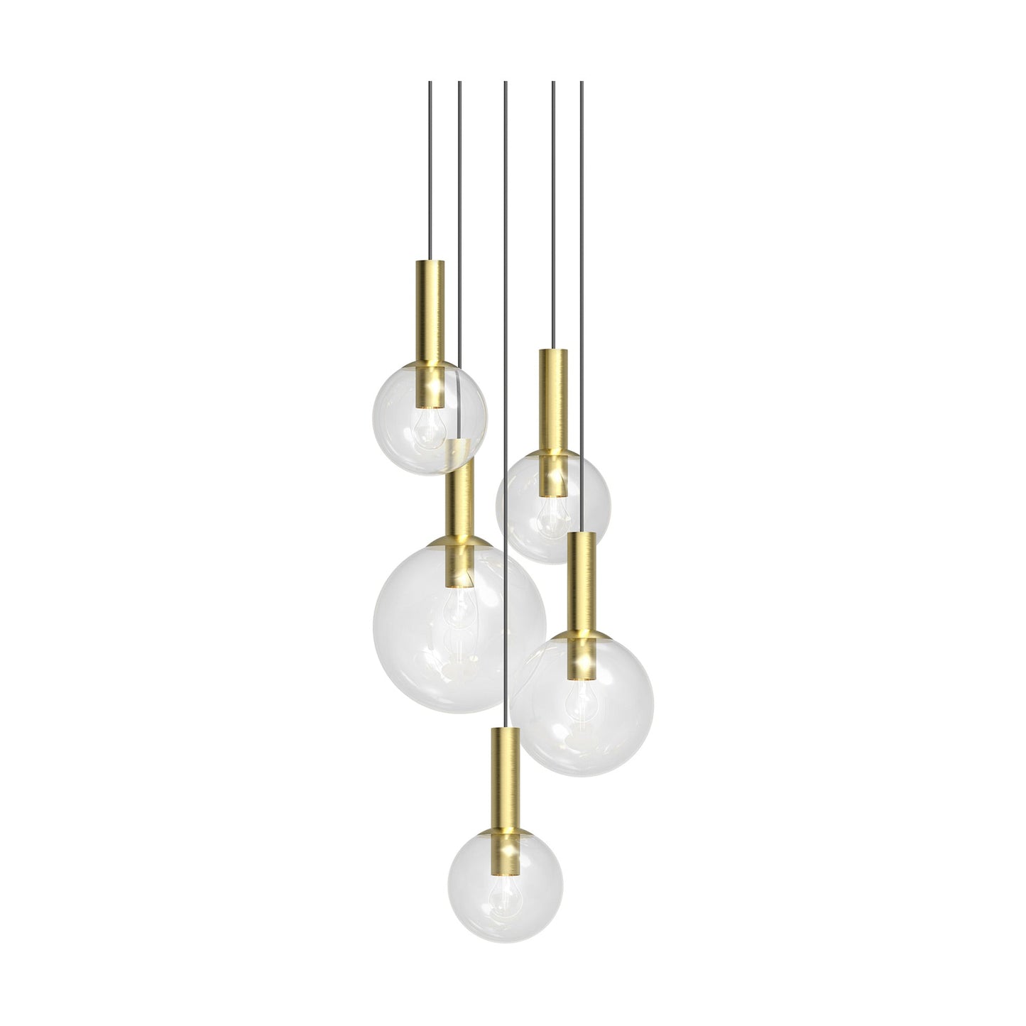 Bubbles Multi Light Pendant Light in Satin Brass (5-Light).