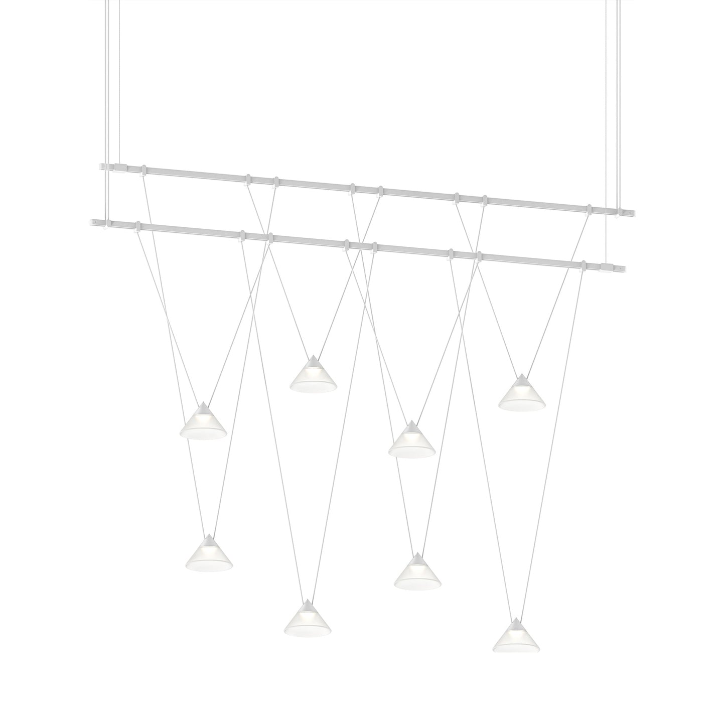 Suspenders® 1-Tier Linear Etched Glass Cone LED Chandelier in Satin White.