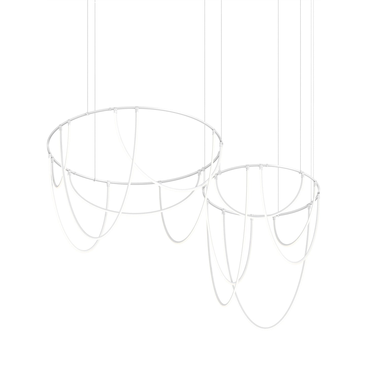 Suspenders® 2-Bar Offset Ring Light Curve LED Chandelier in Satin White.