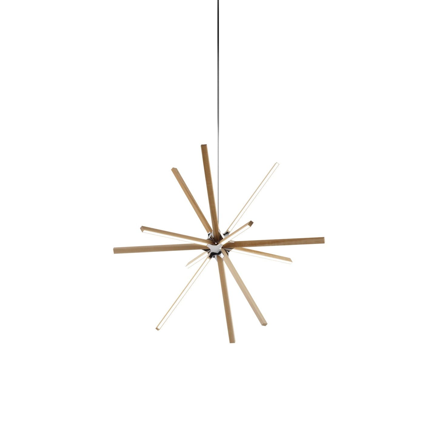 Boom Middle LED Chandelier in Maple/Polished Nickel.