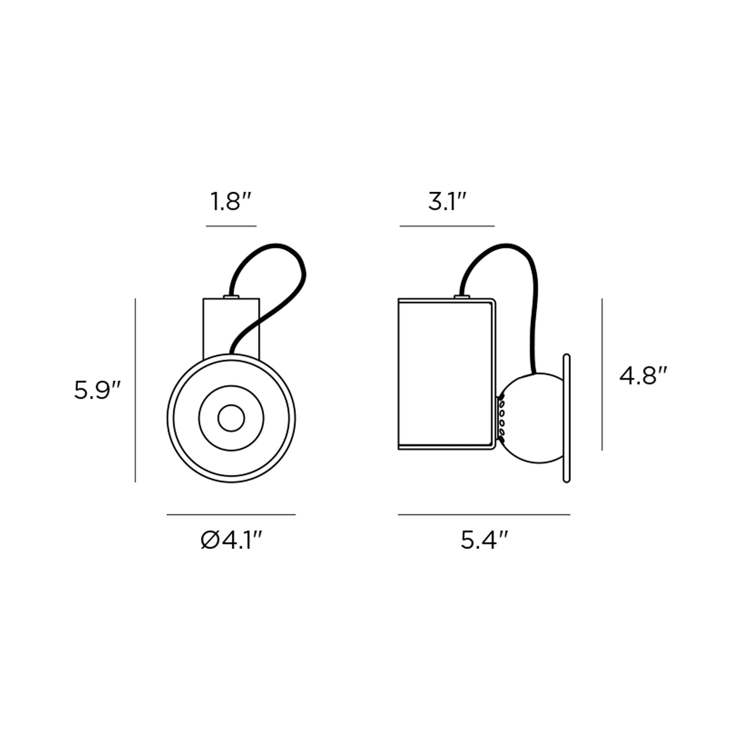 Minibox LED Wall Light - line drawing.