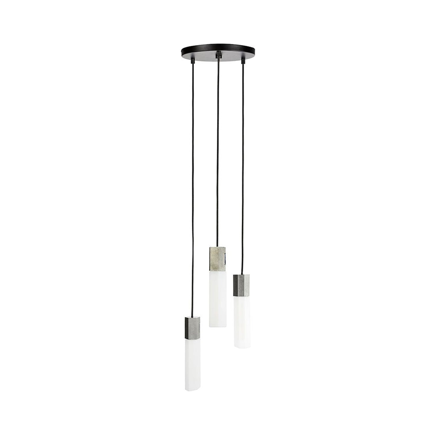 Basalt Triple Pendant Light in Stainless Steel.