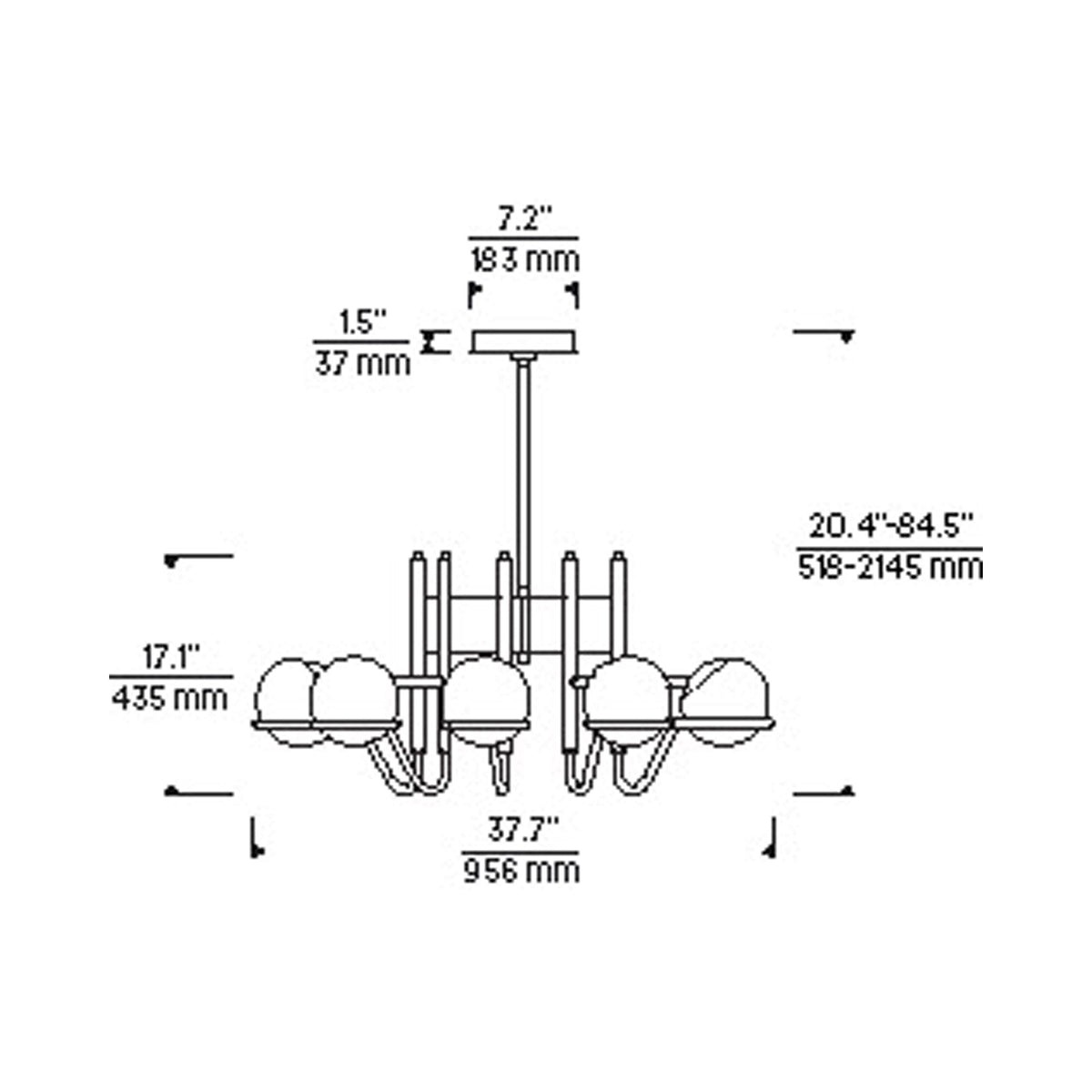 Crosby LED Chandelier - line drawing.
